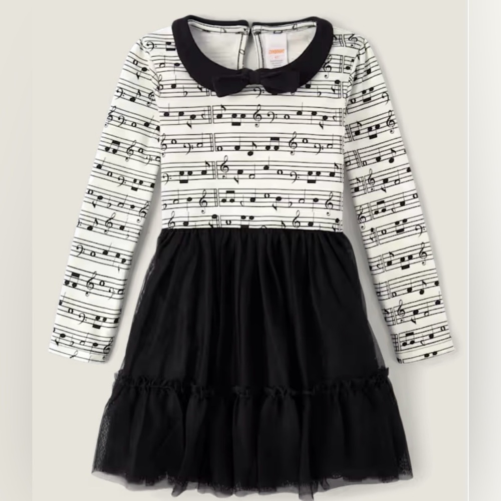 Gymboree Music Notes Dress Girls 4T Fit & Flare Black Tulle Skirt Long Sleeve